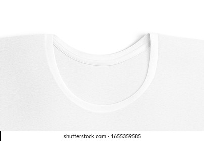 Blank White T-shirt Collar For Label Mockup, Top View, 3d Rendering. Empty Textile Tee Neck For Docket Print Mock Up, Isolated. Clear Clothes Edging For Innet Label Or Tag Mokcup Template.