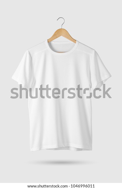 Download Blank White Tshirt Mockup On Wooden Stock Illustration 1046996011