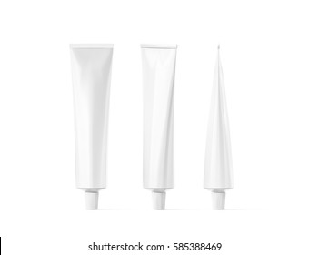 Blank white tube mockup set, front and side view, 3d rendering. Clear skincare cream pack design mock up. Clean gel bottle template, logo branding presentation. Empty cosmetic paste.