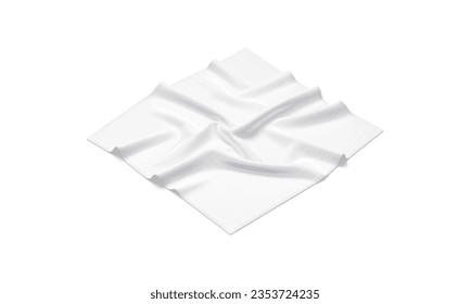 Blank white twill silk scarf mockup, side view, 3d rendering. Empty tweed or fabric crumpled neckerchief accessories mock up, isolated. Clear unfolded elegant shawl or silken kerchief. 3D Illustration