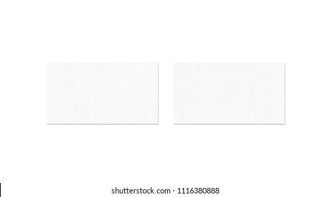 Blank White Two Business Card Mock Up, Top View, Isolated, 3d Rendering. Namecard Design Mockup Front And Back View. Calling Papersheet Template For Company Name, Phone Number, Email Address.