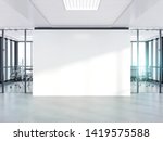 Blank white wall in bright concrete office with large windows Mockup 3D rendering