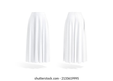 Blank White Women Maxi Skirt Mockup, Front And Back View, 3d Rendering. Empty Female Loose Gown Or Midi Dress Mock Up, Isolated. Clear Clothe Or Textile Classic Petticoat Template.