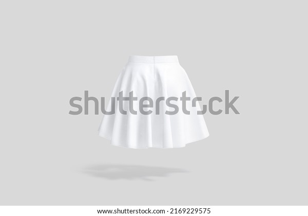 Blank white women\
mini skirt mockup, gray background, 3d rendering. Empty summer\
a-line petticoat mock up, back view. Clear asymmetric hem gown or\
short dress for woman\
template.