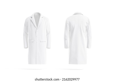 Blank white wool coat mockup, front and back view, 3d rendering. Empty casual cashmere anorak or overcoat mock up, isolated. Clear elegant woolen outercoat or oversized trench template.