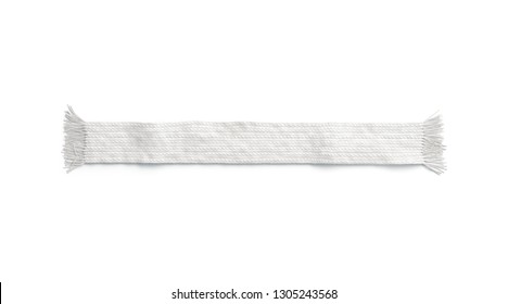 Blank white wool knitted scarf mockup, isolated, top view, 3d rendering. Empty handmade garment mock up. Clear christmas or football knited textile accessory template.
