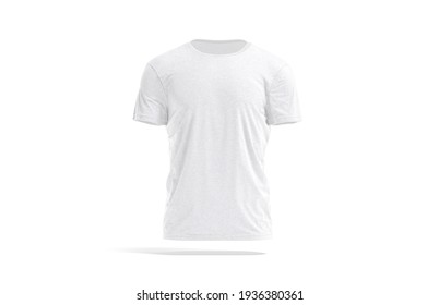 Blank White Wrinkled T-shirt Mockup, Front View, 3d Rendering. Empty Dangling Basic Tee-shirt For Man Mock Up, Isolated. Clear Cotton Classic Jersey Tshirt For Everyday Outfit Template.