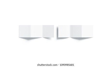 Blank White Z-folded Booklet Mock Up, Top View, Isolated, 3d Rendering. Plain Three Fold Brochure Page Mockup Set. Square Book Cover Template, Copy Space.