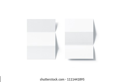 Blank White Z-folded Horizontal Booklet Mock Up, Top View, 3d Rendering. Plain Trifold Brochures Mockup Set. Rectangle Book Cover Template, Copy Space.