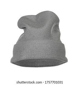 Blank Winter Gray Knitted Wool Beanie Hat Cap Mockup with Free Space for Your Design on a white background. 3d Rendering