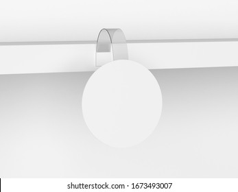 Blank Wobbler Tag On A Market Shelf Mockup. 3d Illustration Isolated On White Background