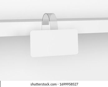 Blank Wobbler Tag On A Market Shelf Mockup. 3d Illustration Isolated On White Background