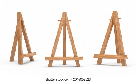 Blank wooden easel calendar for design presentation easel for artist. tripod for painting with empty canvas. 3d illustration