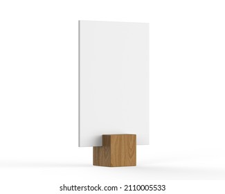 Blank wooden menu holder and buffet riser template, Table tent or table talker mockup template on isolated white background, 3d render illustration.