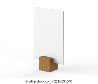 Blank wooden menu holder and buffet riser template, Table tent or table talker mockup template on isolated white background, 3d render illustration.