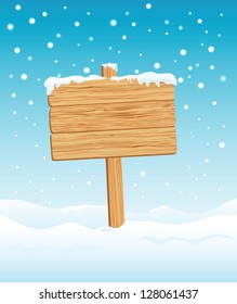 Blank Wooden Sign In Snow Illustration