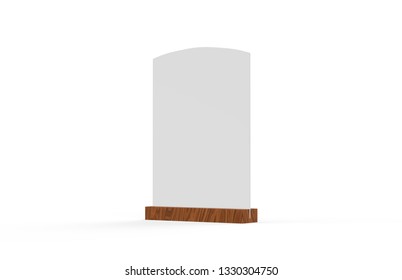 Blank Wooden Table Talker Mock Up Template On Isolated White Background, Wooden Chalkboard Table Talker Are Used For Menu Bar And Restaurant, 3d Illustration