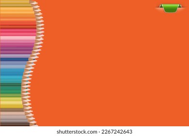 Blank writable note paper with colored pencils. Orange background. 