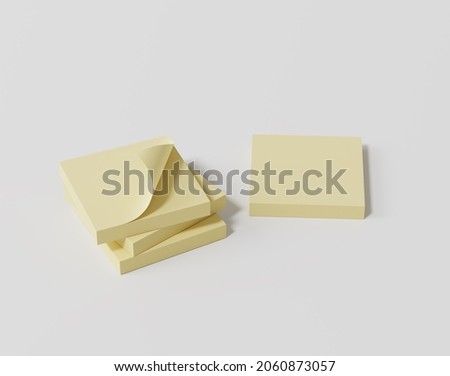 Blank Yellow post note papers, sticky note, 3d rendering, 3d illustration