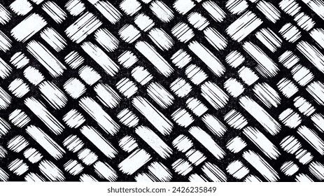 Blend of white lines and black patterns on a dark background, creating a wooden striped weave.