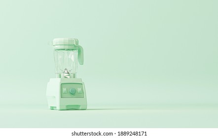 Blender Mixer Machine On Pastel Blue And Green Color. Small Kitchen Electrical Appliances. Health Lifestyle, Healthy Homemade. Concept For Product Presentation, Social Media, Banners. 3D Render