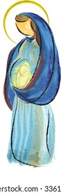 Blessed Virgin Mary pregnant, abstract artistic watercolor symbolic illustration