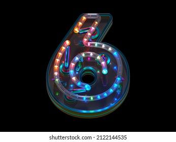 Blink Led Font. Colorful Light. Number 6. 3d Rendering