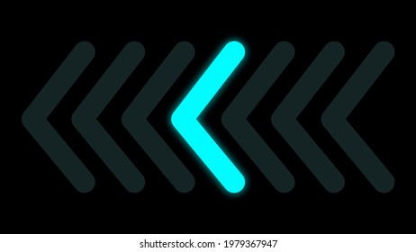 Blinking Round Arrow Direction With Neon Glow LED Style On Black Background