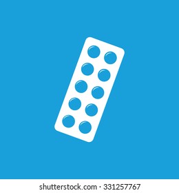 Blister Pack Icon, White Simple Image Isolated On Blue Background