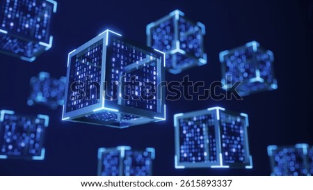 Block chain concept - data cells with binary code. 3d illustration