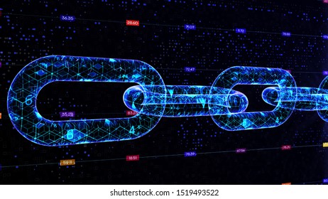 Block chain concept - digital code chain. 3d rendering