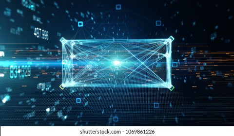 Block chain network concept. Distributed register technology. Block chain line of participant chain. 3D Rendering
