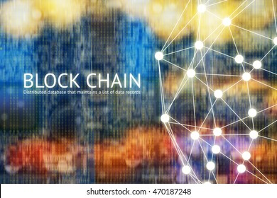 Block chain network concept , Distributed ledger technology , Blockchain text and Network connection with abstract background