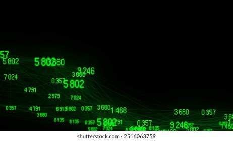 Block chain technology concept. Big data visualization. Artificial intelligence. Green network connection structure. Abstract digital background with matrix. 3d rendering.