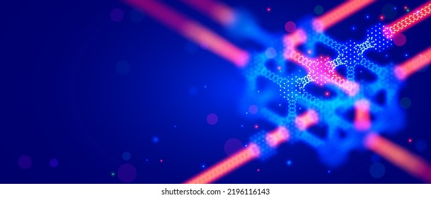 Block chain technology in the form of digital cubes connected to the network. Data blocks in cyberspace. Fintech computer isometric conceptual background. Blockchain network abstract illustration.