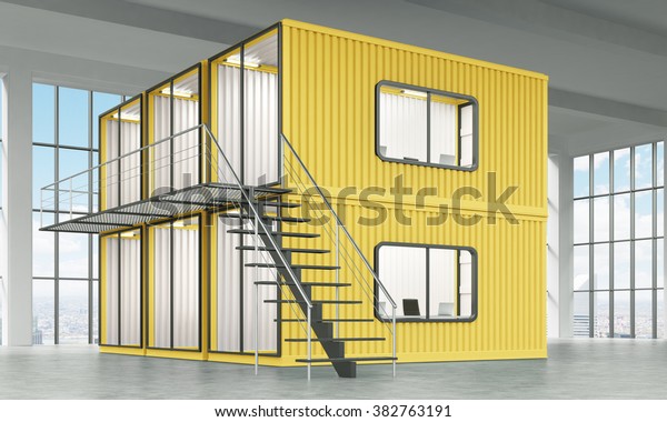 Block Six Yellow Cabins Offices Inside Stock Illustration 382763191