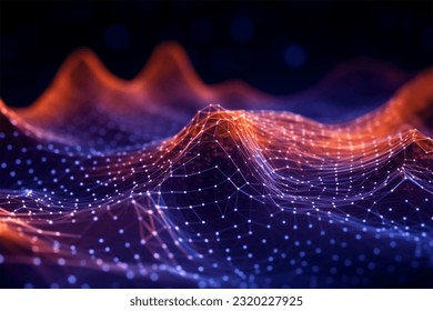 Blockchain data fields. Network line connect stream. Concept of AI technology, digital communication, Cyber big data flow science research, 3D illustration music waves 4k