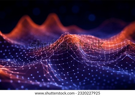 Blockchain data fields. Network line connect stream. Concept of AI technology, digital communication, Cyber big data flow science research, 3D illustration music waves 4k