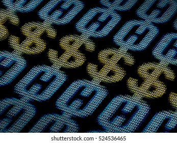 Blockchain digital background with dollar sign. Concept of fintech, cryptocurrency