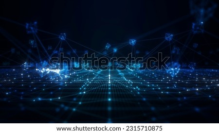 Blockchain network concept with digital cube rotation, Global technology digital data high-speed internet connection, Technology, and metaverse, Cryptocurrency blockchain, Background 3d rendering