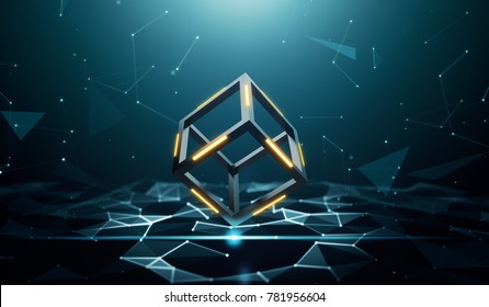Blockchain technology with abstract background - 3D Rendering
