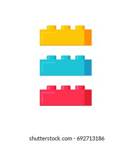 Blocks Construction Toys Illustration, Flat Cartoon Plastic Color Building Blocks Or Bricks Toy Isolated On White Background Clipart Image