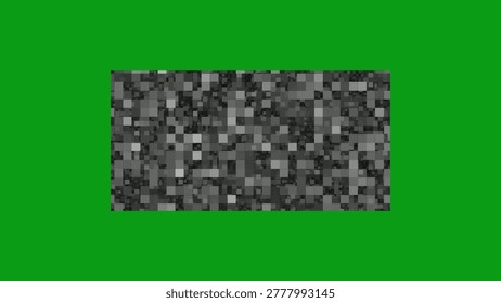 Blocky showing pixelated grayscale rectangular texture on a solid green background with varying shades and blocky appearance. resolution use.