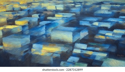 Blocky surface backdrop. Digital painting concept art. 2d illustration.