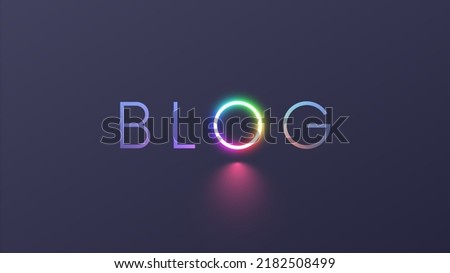 Blog on grey background. Concept logo blog with letter O in the form ring light or RGB circle lamp for video blogging. neon multicolor symbol of social media or vlog on dark grey. Social networks. Foto stock © 