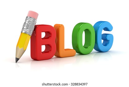 Blog text and pencil , This is a computer generated and 3d rendered picture.