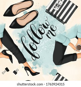 Blogger Pattern Background Hand Drawn Illustration Stock Illustration ...