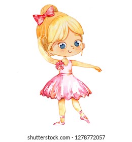 金髪のバレリーナ姫キャラクターダンサーガール かわいい女の子 は 学校の授業でピンクのツツの衣装を着て練習します ベビーバレエポスターデザインコンセプト水彩イラスト 分離型 のイラスト素材 Shutterstock