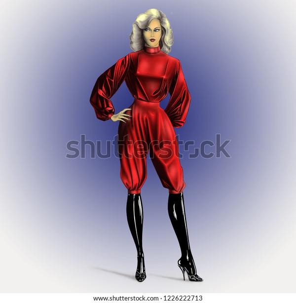 Blonde Dominatrix Curly Hair Tight Waist Stock Illustration 1226222713 Shutterstock 0007