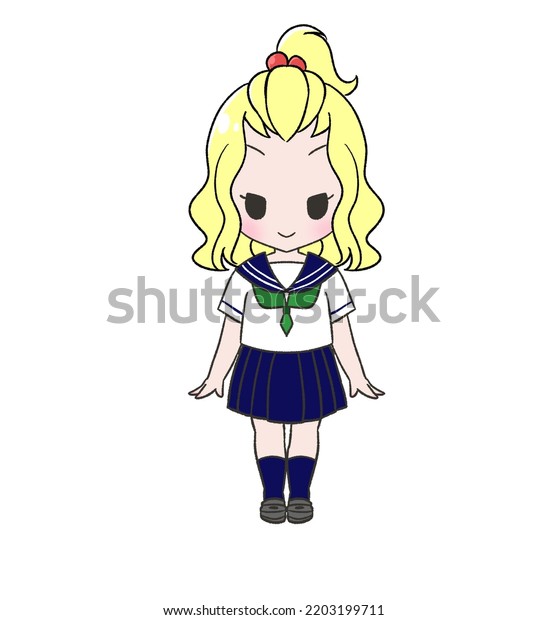 Blonde gal in\
Japanese summer sailor\
uniform